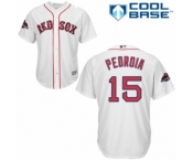 Youth Majestic Boston Red Sox #15 Dustin Pedroia Authentic White Home Cool Base 2018 World Series Champions MLB Jersey