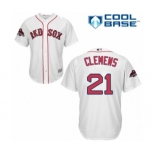 Youth Majestic Boston Red Sox #21 Roger Clemens Authentic White Home Cool Base 2018 World Series Champions MLB Jersey