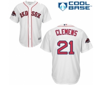 Youth Majestic Boston Red Sox #21 Roger Clemens Authentic White Home Cool Base 2018 World Series Champions MLB Jersey