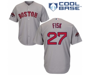 Youth Majestic Boston Red Sox #27 Carlton Fisk Authentic Grey Road Cool Base 2018 World Series Champions MLB Jersey