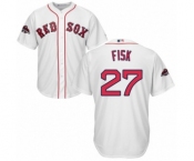 Youth Majestic Boston Red Sox #27 Carlton Fisk Authentic White Home Cool Base 2018 World Series Champions MLB Jersey