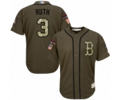 Youth Majestic Boston Red Sox #3 Babe Ruth Authentic Green Salute to Service 2018 World Series Champions MLB Jersey