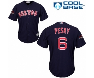 Youth Majestic Boston Red Sox #6 Johnny Pesky Authentic Navy Blue Alternate Road Cool Base 2018 World Series Champions MLB Jersey