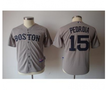 youth mlb jerseys boston red sox #15 pedroia grey