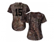 Women Boston Red Sox #15 Dustin Pedroia Camo Realtree Collection Cool Base Stitched MLB Jersey