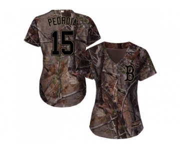 Women Boston Red Sox #15 Dustin Pedroia Camo Realtree Collection Cool Base Stitched MLB Jersey