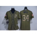 Women Majestic Boston Red Sox #34 David Ortiz Authentic Green Salute to Service MLB Jersey