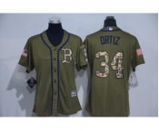 Women Majestic Boston Red Sox #34 David Ortiz Authentic Green Salute to Service MLB Jersey