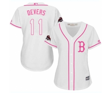 Women's Majestic Boston Red Sox #11 Rafael Devers Authentic White Fashion 2018 World Series Champions MLB Jersey