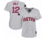 Women's Majestic Boston Red Sox #12 Brock Holt Authentic Grey Road 2018 World Series Champions MLB Jersey