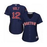 Women's Majestic Boston Red Sox #12 Brock Holt Authentic Navy Blue Alternate Road 2018 World Series Champions MLB Jersey