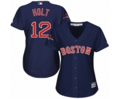 Women's Majestic Boston Red Sox #12 Brock Holt Authentic Navy Blue Alternate Road 2018 World Series Champions MLB Jersey