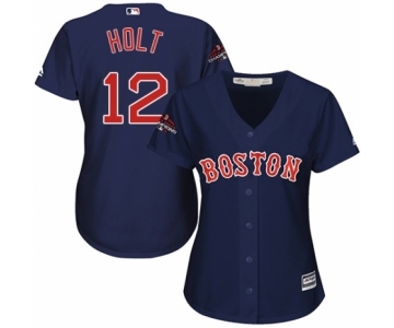 Women's Majestic Boston Red Sox #12 Brock Holt Authentic Navy Blue Alternate Road 2018 World Series Champions MLB Jersey