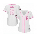 Women's Majestic Boston Red Sox #12 Brock Holt Authentic White Fashion 2018 World Series Champions MLB Jersey