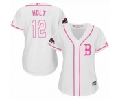 Women's Majestic Boston Red Sox #12 Brock Holt Authentic White Fashion 2018 World Series Champions MLB Jersey