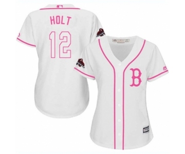 Women's Majestic Boston Red Sox #12 Brock Holt Authentic White Fashion 2018 World Series Champions MLB Jersey