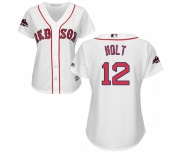 Women's Majestic Boston Red Sox #12 Brock Holt Authentic White Home 2018 World Series Champions MLB Jersey