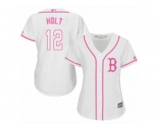 Women's Majestic Boston Red Sox #12 Brock Holt Replica White Fashion MLB Jersey