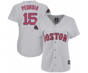 Women's Majestic Boston Red Sox #15 Dustin Pedroia Authentic Grey 2018 World Series Champions MLB Jersey