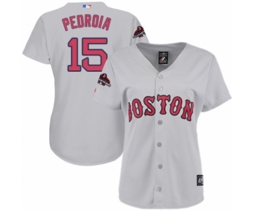 Women's Majestic Boston Red Sox #15 Dustin Pedroia Authentic Grey 2018 World Series Champions MLB Jersey