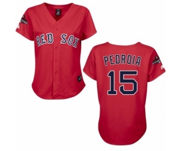 Women's Majestic Boston Red Sox #15 Dustin Pedroia Authentic Red 2018 World Series Champions MLB Jersey