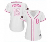 Women's Majestic Boston Red Sox #15 Dustin Pedroia Authentic White Fashion 2018 World Series Champions MLB Jersey