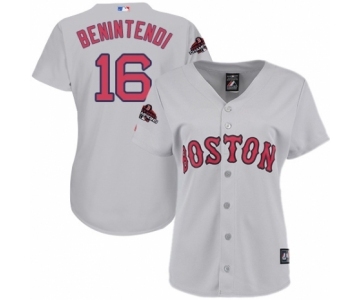 Women's Majestic Boston Red Sox #16 Andrew Benintendi Authentic Grey Road 2018 World Series Champions MLB Jersey