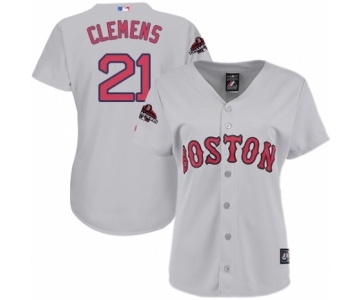 Women's Majestic Boston Red Sox #21 Roger Clemens Authentic Grey Road 2018 World Series Champions MLB Jersey