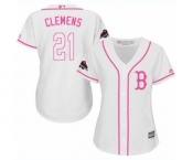 Women's Majestic Boston Red Sox #21 Roger Clemens Authentic White Fashion 2018 World Series Champions MLB Jersey