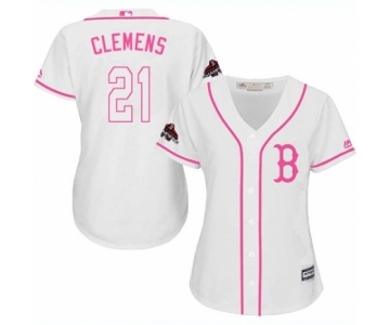 Women's Majestic Boston Red Sox #21 Roger Clemens Authentic White Fashion 2018 World Series Champions MLB Jersey