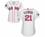 Women's Majestic Boston Red Sox #21 Roger Clemens Authentic White Home 2018 World Series Champions MLB Jersey