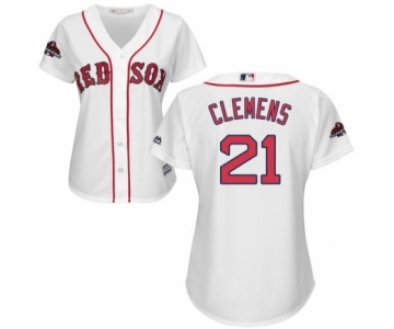 Women's Majestic Boston Red Sox #21 Roger Clemens Authentic White Home 2018 World Series Champions MLB Jersey