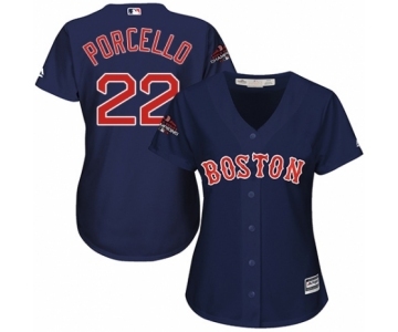 Women's Majestic Boston Red Sox #22 Rick Porcello Authentic Navy Blue Alternate Road 2018 World Series Champions MLB Jersey