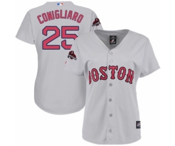 Women's Majestic Boston Red Sox #25 Tony Conigliaro Authentic Grey Road 2018 World Series Champions MLB Jersey