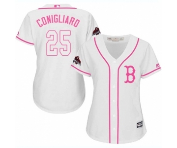 Women's Majestic Boston Red Sox #25 Tony Conigliaro Authentic White Fashion 2018 World Series Champions MLB Jersey