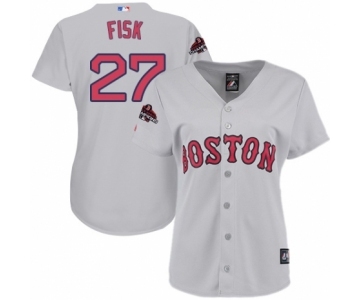 Women's Majestic Boston Red Sox #27 Carlton Fisk Authentic Grey Road 2018 World Series Champions MLB Jersey