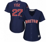 Women's Majestic Boston Red Sox #27 Carlton Fisk Authentic Navy Blue Alternate Road 2018 World Series Champions MLB Jersey