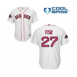 Women's Majestic Boston Red Sox #27 Carlton Fisk Authentic White Fashion 2018 World Series Champions MLB Jersey