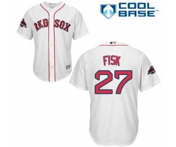 Women's Majestic Boston Red Sox #27 Carlton Fisk Authentic White Fashion 2018 World Series Champions MLB Jersey