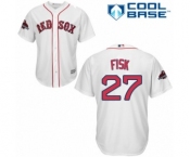 Women's Majestic Boston Red Sox #27 Carlton Fisk Authentic White Home 2018 World Series Champions MLB Jersey