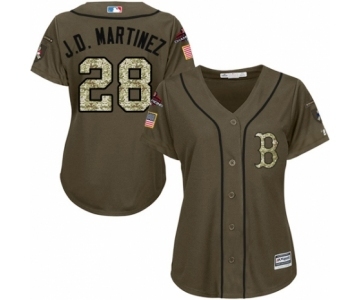 Women's Majestic Boston Red Sox #28 J. D. Martinez Authentic Green Salute to Service 2018 World Series Champions MLB Jersey