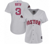 Women's Majestic Boston Red Sox #3 Babe Ruth Authentic Grey Road 2018 World Series Champions MLB Jersey