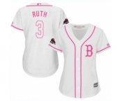 Women's Majestic Boston Red Sox #3 Babe Ruth Authentic White Fashion 2018 World Series Champions MLB Jersey