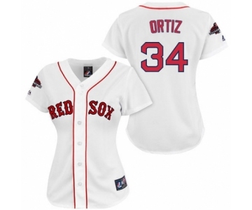 Women's Majestic Boston Red Sox #34 David Ortiz Authentic White 2018 World Series Champions MLB Jersey