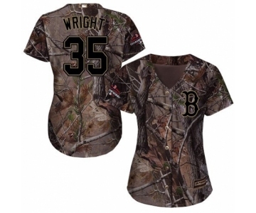 Women's Majestic Boston Red Sox #35 Steven Wright Authentic Camo Realtree Collection Flex Base 2018 World Series Champions MLB Jersey