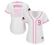 Women's Majestic Boston Red Sox #35 Steven Wright Authentic White Fashion 2018 World Series Champions MLB Jersey