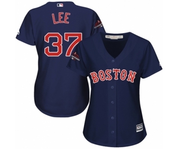 Women's Majestic Boston Red Sox #37 Bill Lee Authentic Navy Blue Alternate Road 2018 World Series Champions MLB Jersey