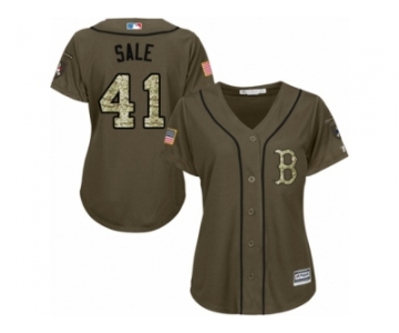 Women's Majestic Boston Red Sox #41 Chris Sale Authentic Green Salute to Service MLB Jersey