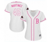 Women's Majestic Boston Red Sox #45 Pedro Martinez Authentic White Fashion 2018 World Series Champions MLB Jersey