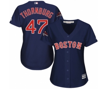 Women's Majestic Boston Red Sox #47 Tyler Thornburg Authentic Navy Blue Alternate Road 2018 World Series Champions MLB Jersey